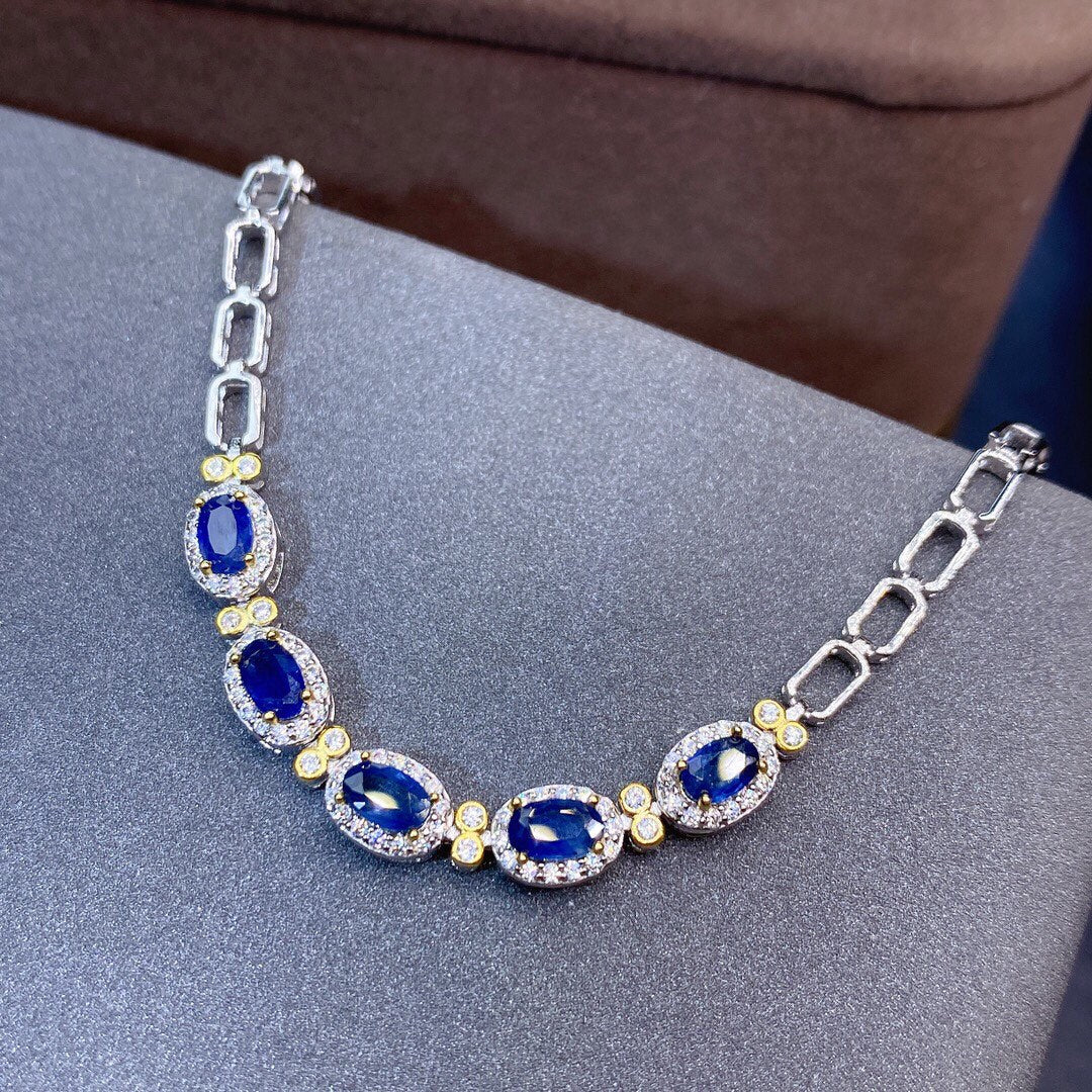 Natural Sapphire Bracelet 4x5mm 925 Silver 18K Gold Plated Deluxe Light Luxury Fashion Jewelry For Women