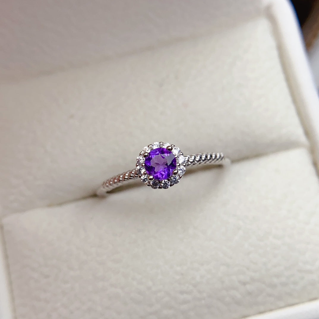 Natural Amethyst Ring Adjustable Size 4x4mm VVS Clarity Fire Flash 925 Silver Simple Design Fashion Jewelry For Women