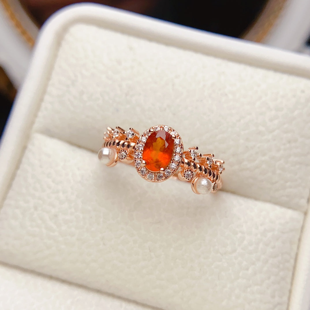 Natural Fanta Garnet Ring Adjustable Size 4x6mm High Clarity Fire Flash 925 Silver Fine Jewelry For Women