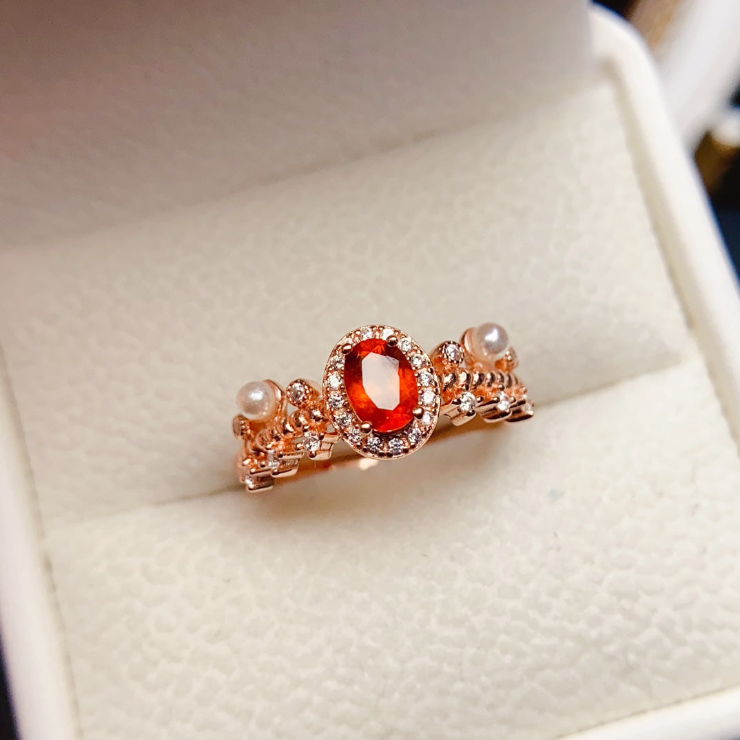 Natural Fanta Garnet Ring Adjustable Size 4x6mm High Clarity Fire Flash 925 Silver Fine Jewelry For Women