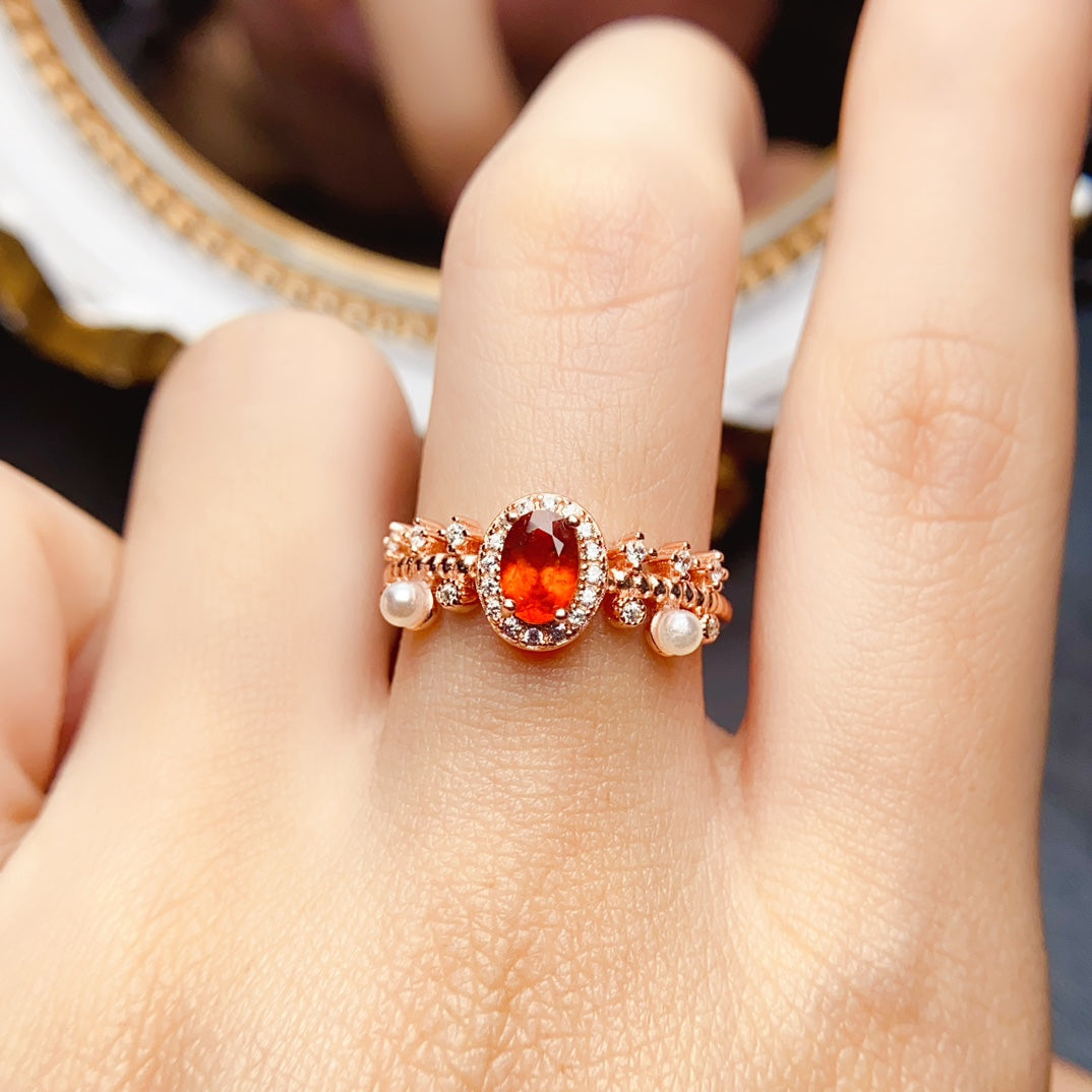 Natural Fanta Garnet Ring Adjustable Size 4x6mm High Clarity Fire Flash 925 Silver Fine Jewelry For Women