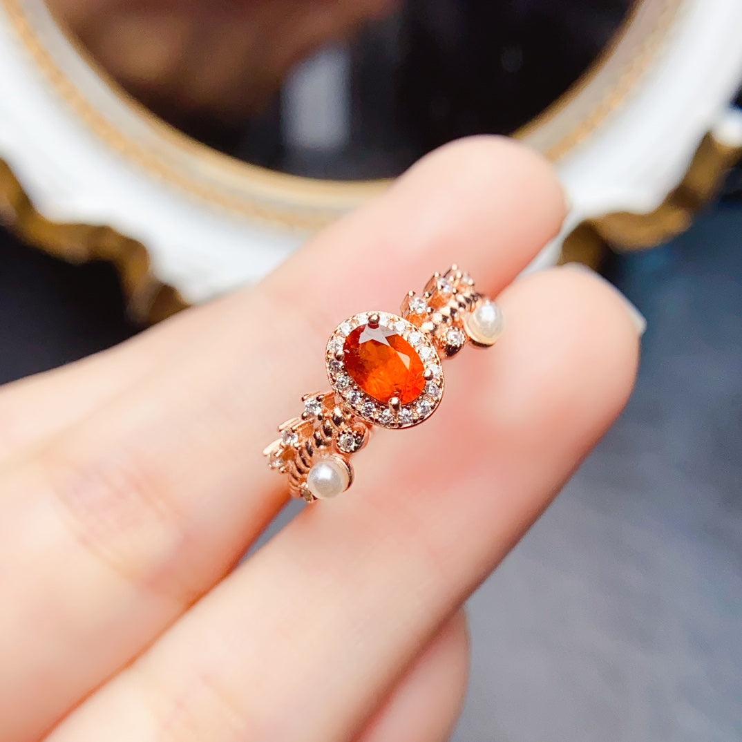 Natural Fanta Garnet Ring Adjustable Size 4x6mm High Clarity Fire Flash 925 Silver Fine Jewelry For Women