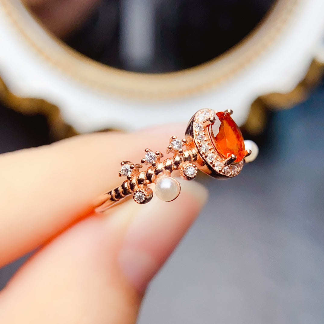 Natural Fanta Garnet Ring Adjustable Size 4x6mm High Clarity Fire Flash 925 Silver Fine Jewelry For Women