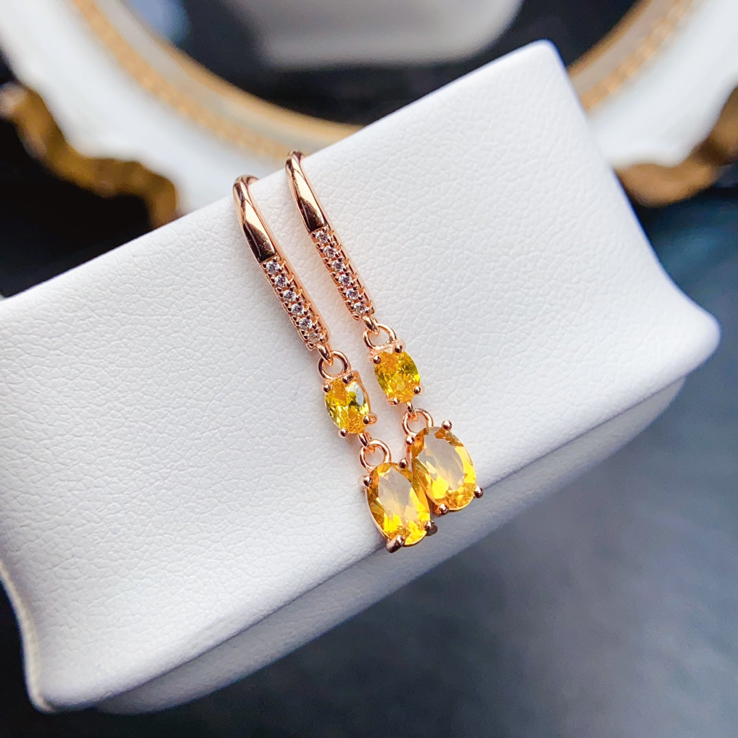 Natural Citrine Earrings Studs & Cuffs Marquise Oval Cut 4x6mm 925 Silver Fashion Design Jewelry For Women