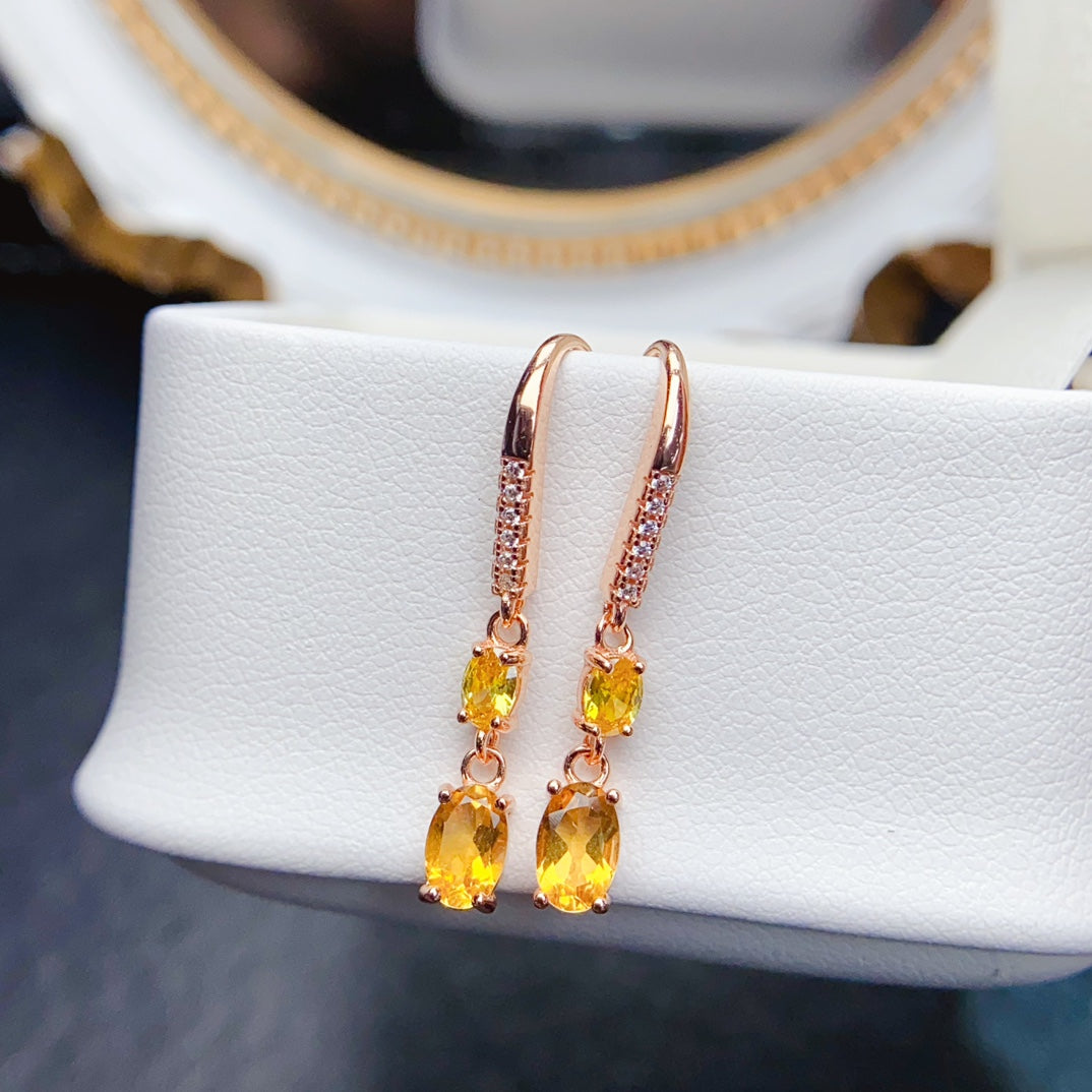 Natural Citrine Earrings Studs & Cuffs Marquise Oval Cut 4x6mm 925 Silver Fashion Design Jewelry For Women