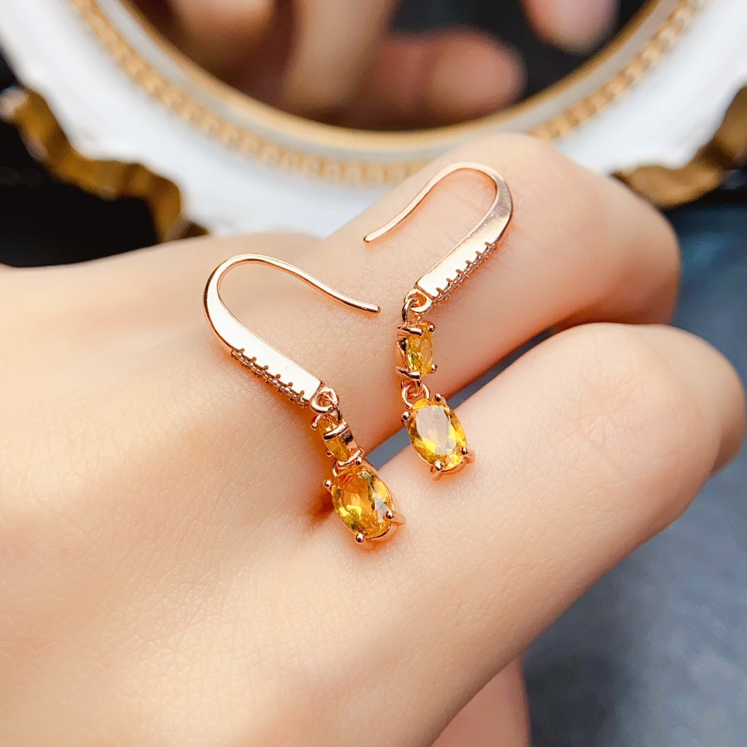 Natural Citrine Earrings Studs & Cuffs Marquise Oval Cut 4x6mm 925 Silver Fashion Design Jewelry For Women