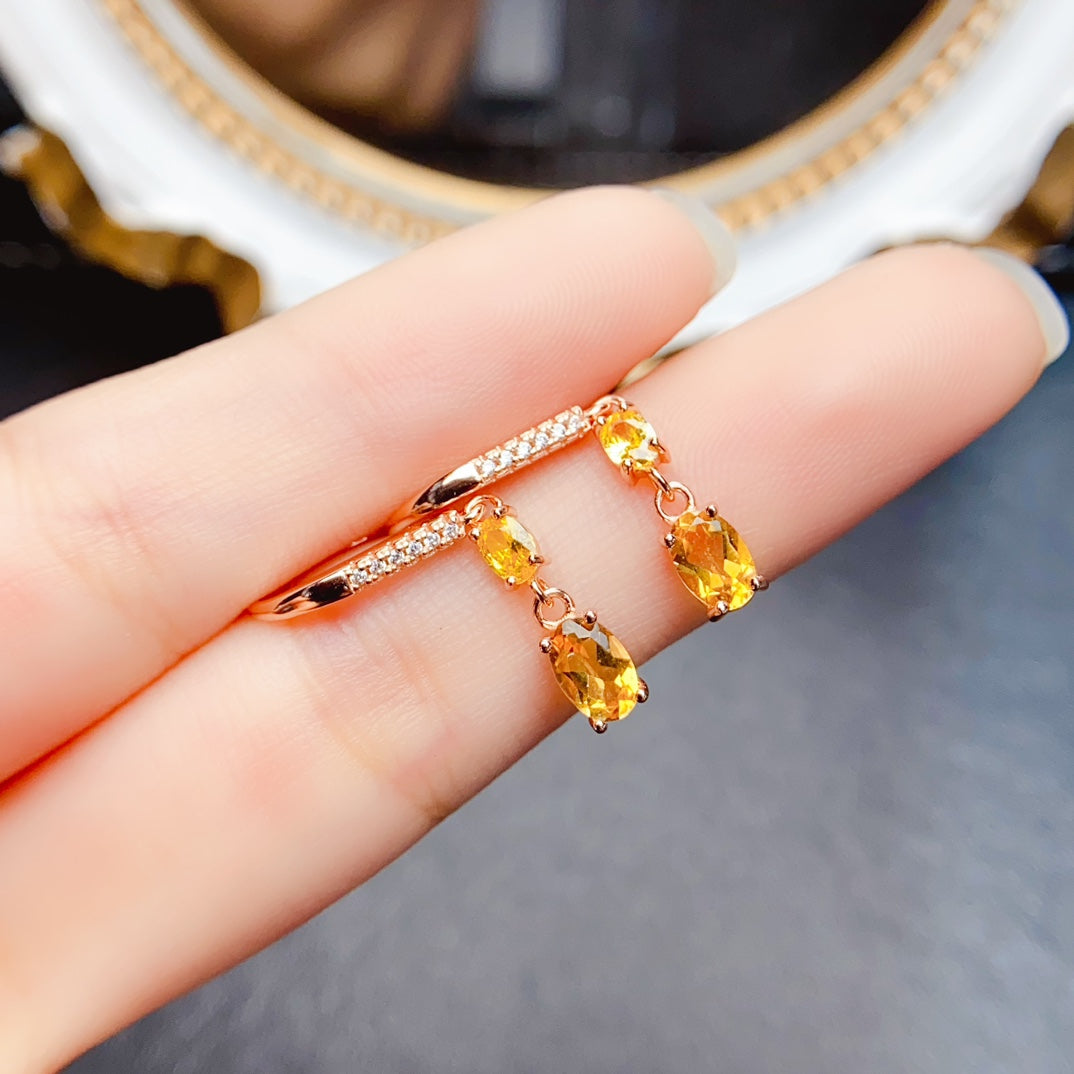 Natural Citrine Earrings Studs & Cuffs Marquise Oval Cut 4x6mm 925 Silver Fashion Design Jewelry For Women