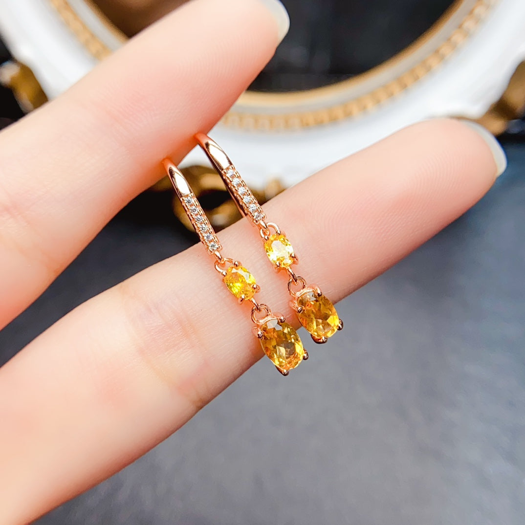 Natural Citrine Earrings Studs & Cuffs Marquise Oval Cut 4x6mm 925 Silver Fashion Design Jewelry For Women