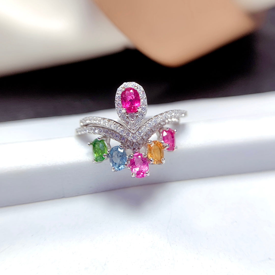Natural Candy Color Tourmaline Ring | Adjustable Stacking Ring | 3*4mm Teardrop Princess Cut | 925 Silver Dainty Ring | Minimalist Wedding Band Alternative