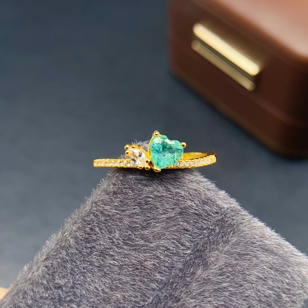 Natural Emerald Ring | Gold Plated Heart Shape | 5*5mm Genuine Gemstone | 925 Silver Stacking Ring | Vintage Eternity Ring Engagement Gift