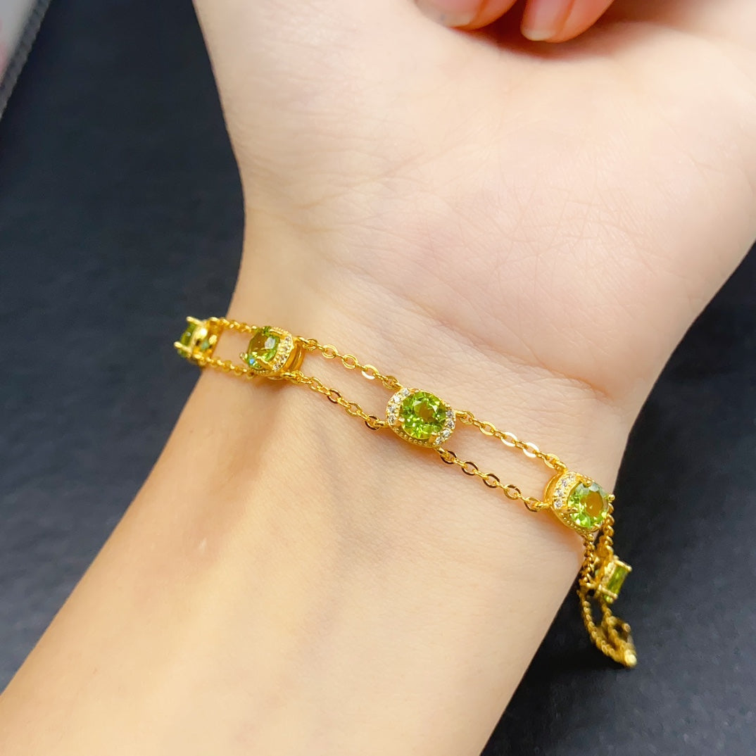 Natural Peridot Bracelet | Gold Plated Bezel Chain Bracelet | 5*5mm Genuine Gemstone | 925 Silver Adjustable Jewelry | Dainty Stacking Bracelet Gift For Women