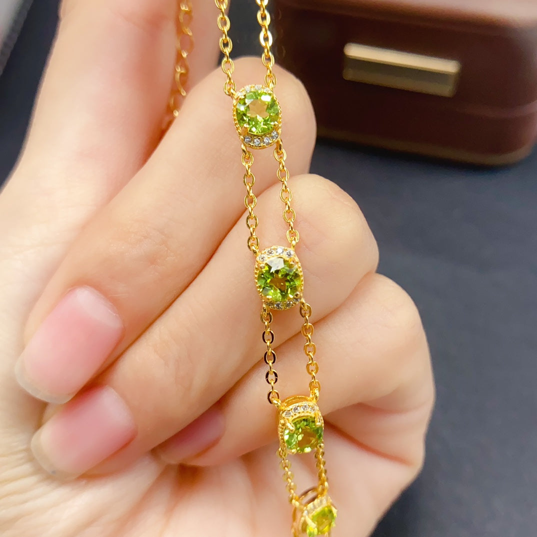 Natural Peridot Bracelet | Gold Plated Bezel Chain Bracelet | 5*5mm Genuine Gemstone | 925 Silver Adjustable Jewelry | Dainty Stacking Bracelet Gift For Women