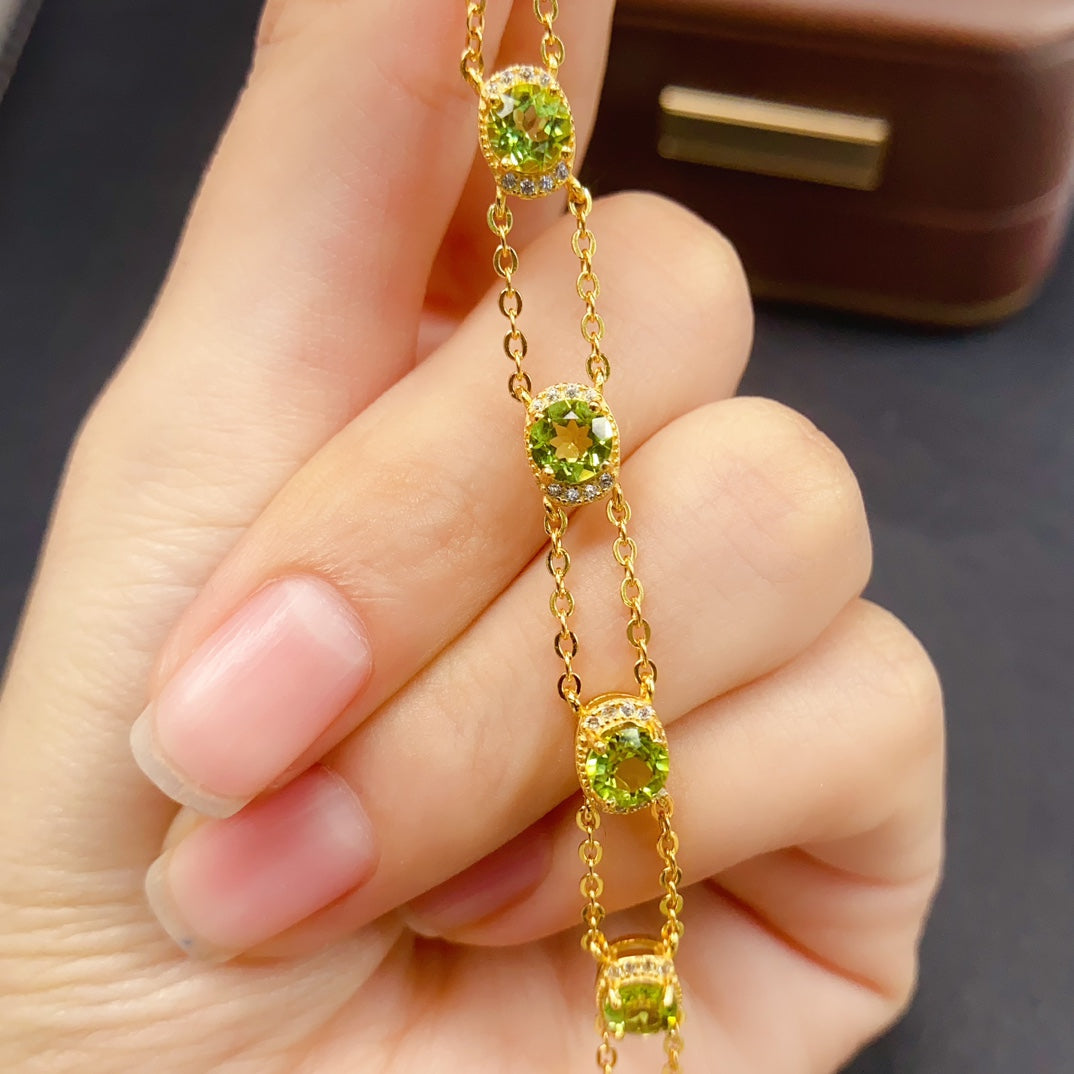 Natural Peridot Bracelet | Gold Plated Bezel Chain Bracelet | 5*5mm Genuine Gemstone | 925 Silver Adjustable Jewelry | Dainty Stacking Bracelet Gift For Women