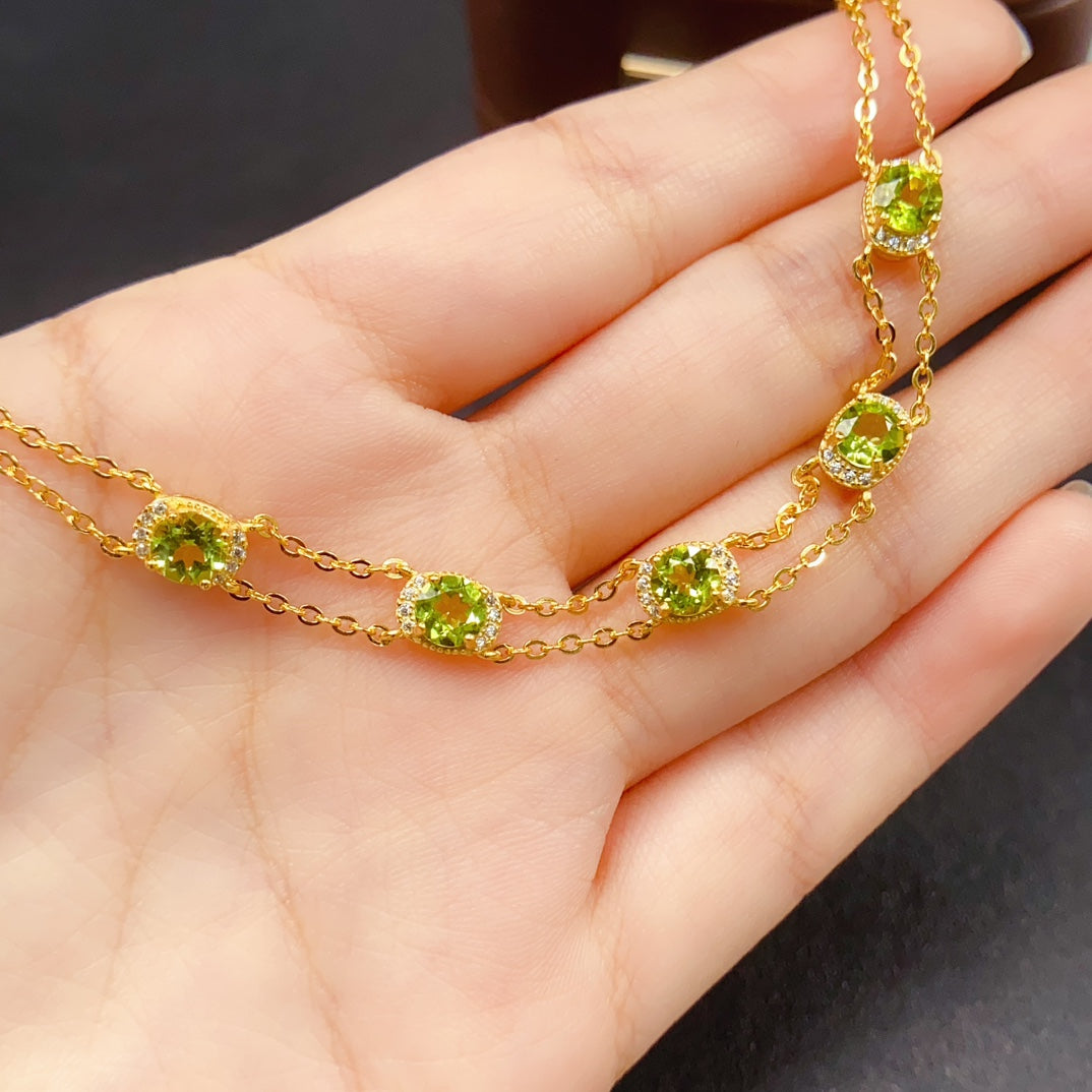 Natural Peridot Bracelet | Gold Plated Bezel Chain Bracelet | 5*5mm Genuine Gemstone | 925 Silver Adjustable Jewelry | Dainty Stacking Bracelet Gift For Women