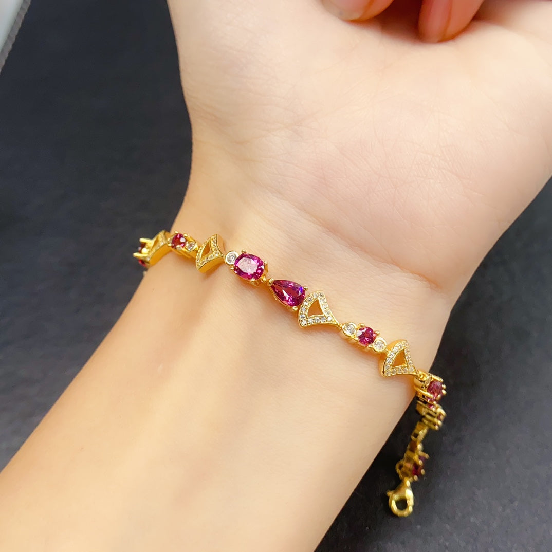 Natural Magnesium Aluminum Garnet Bracelet | Mixed Drop & Oval Gemstone Bracelet | 45+46mm Genuine Stone | 925 Silver Gold Plated Jewelry | Dainty Stacking Bracelet Gift For Women