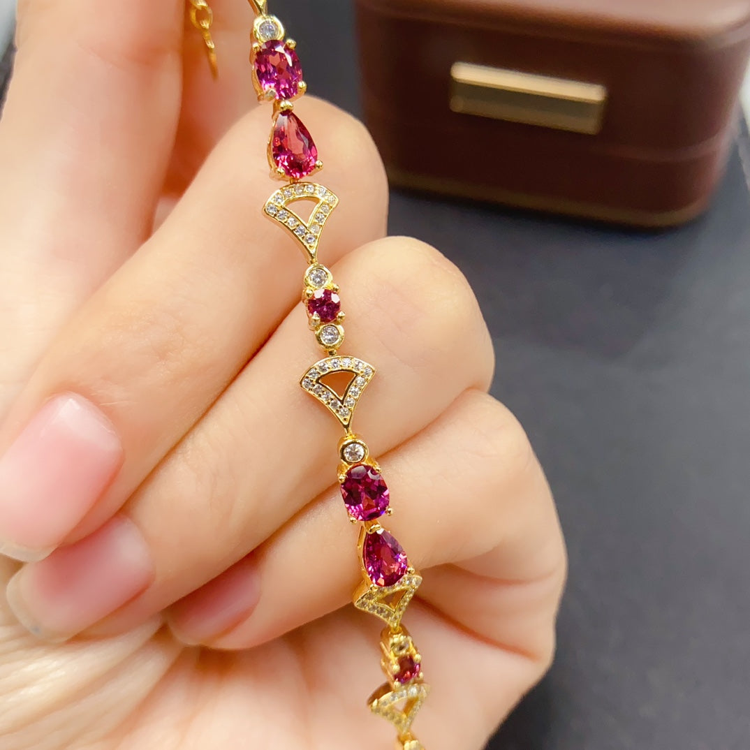 Natural Magnesium Aluminum Garnet Bracelet | Mixed Drop & Oval Gemstone Bracelet | 45+46mm Genuine Stone | 925 Silver Gold Plated Jewelry | Dainty Stacking Bracelet Gift For Women