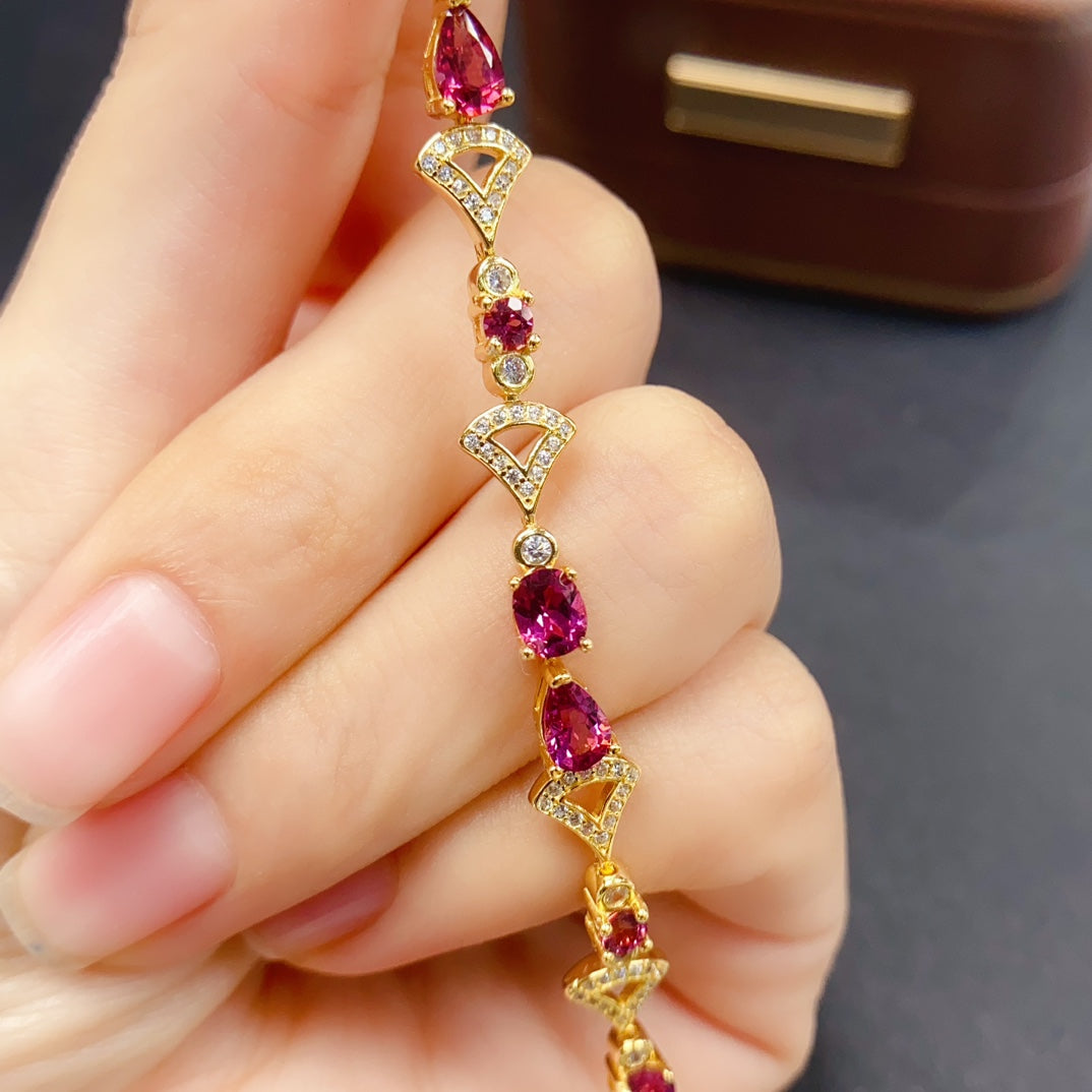 Natural Magnesium Aluminum Garnet Bracelet | Mixed Drop & Oval Gemstone Bracelet | 45+46mm Genuine Stone | 925 Silver Gold Plated Jewelry | Dainty Stacking Bracelet Gift For Women