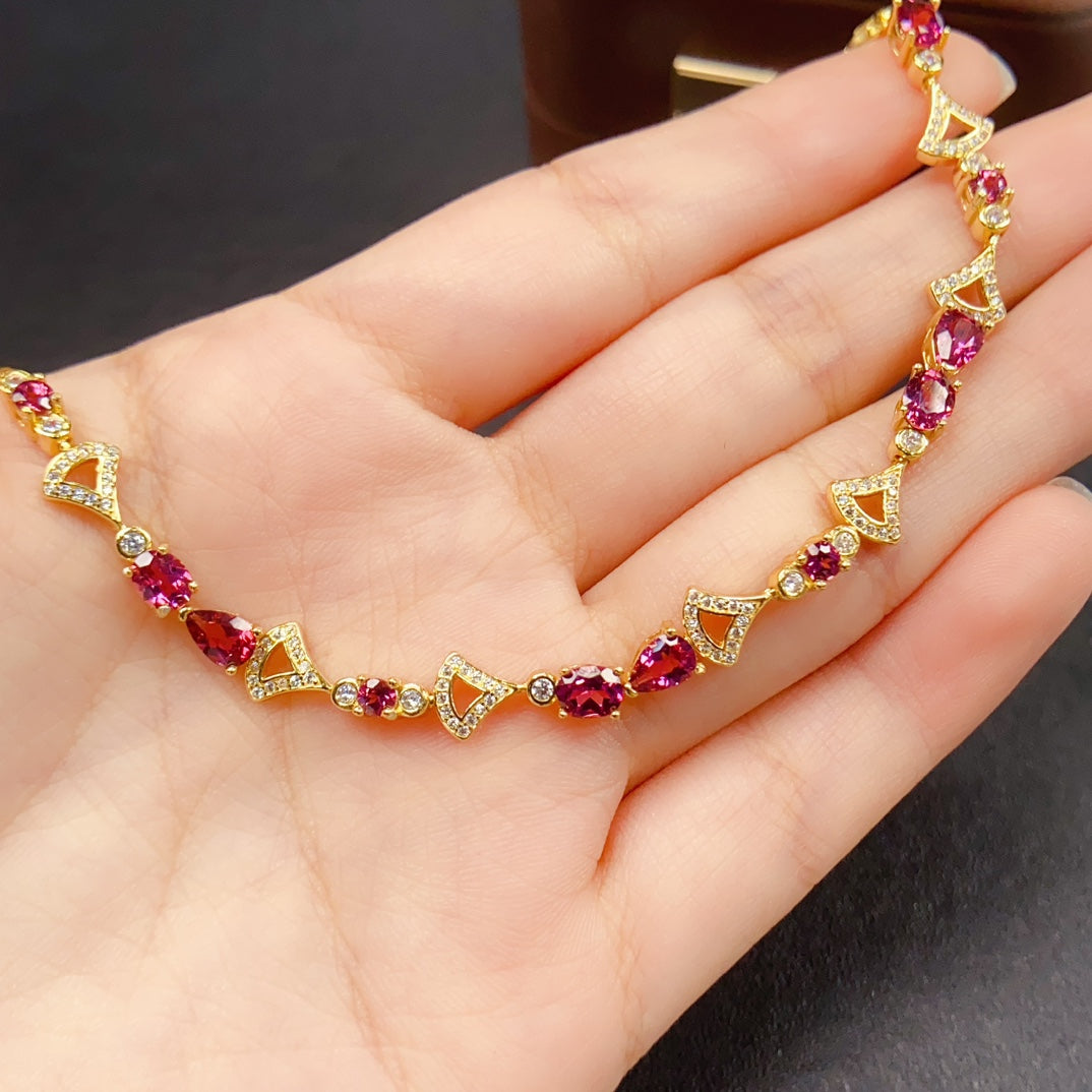 Natural Magnesium Aluminum Garnet Bracelet | Mixed Drop & Oval Gemstone Bracelet | 45+46mm Genuine Stone | 925 Silver Gold Plated Jewelry | Dainty Stacking Bracelet Gift For Women