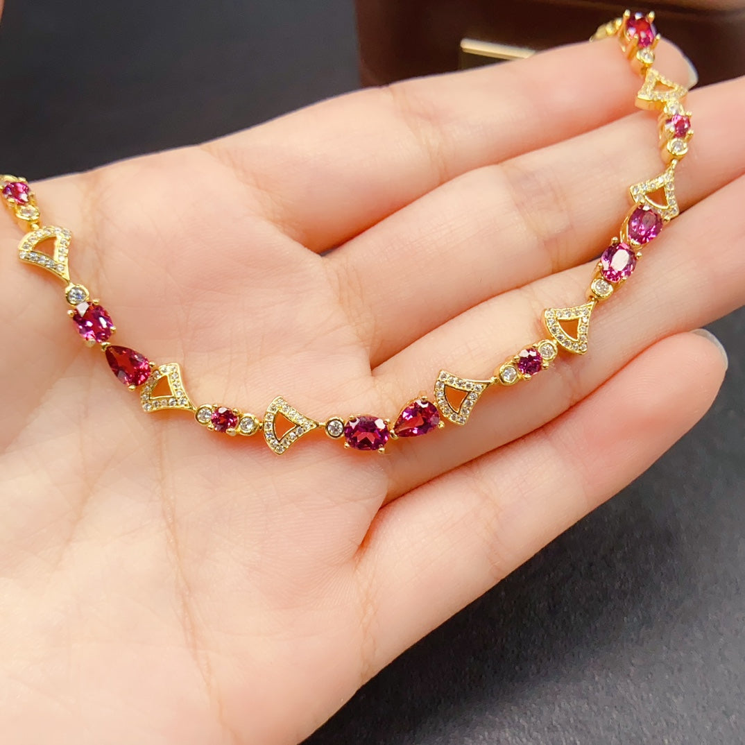 Natural Magnesium Aluminum Garnet Bracelet | Mixed Drop & Oval Gemstone Bracelet | 45+46mm Genuine Stone | 925 Silver Gold Plated Jewelry | Dainty Stacking Bracelet Gift For Women