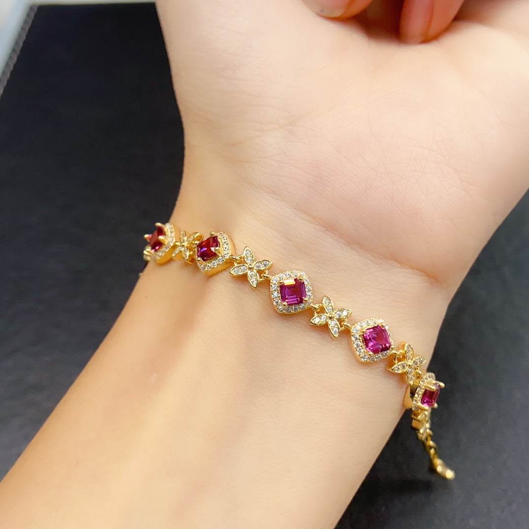 Natural Magnesium Aluminum Garnet Bracelet | Mixed Drop & Oval Gemstone Bracelet | 45+46mm Genuine Stone | 925 Silver Gold Plated Jewelry | Dainty Stacking Bracelet Gift For Women