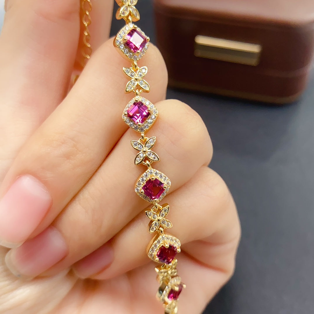 Natural Magnesium Aluminum Garnet Bracelet | Mixed Drop & Oval Gemstone Bracelet | 45+46mm Genuine Stone | 925 Silver Gold Plated Jewelry | Dainty Stacking Bracelet Gift For Women