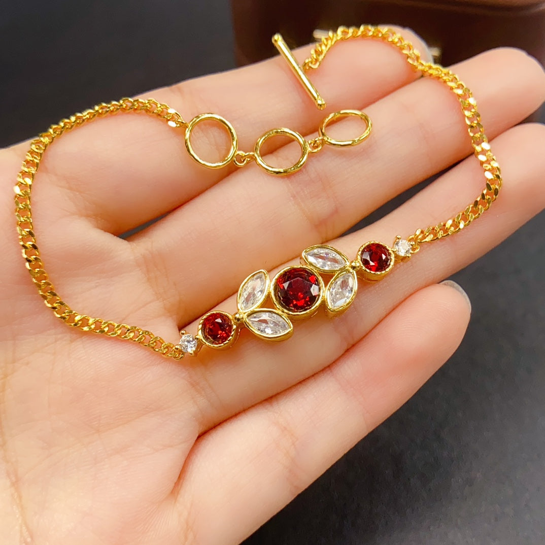 Natural Garnet Bracelet | Butterfly Simple Design Charm Bracelet | 44+66mm Genuine Stone | 925 Silver Gold Plated Jewelry | Minimalist Dainty Gift For Women