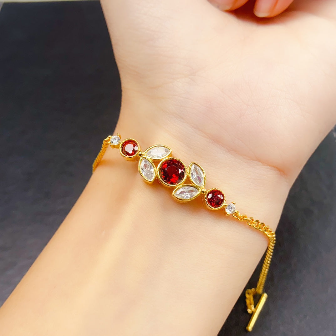 Natural Garnet Bracelet | Butterfly Simple Design Charm Bracelet | 44+66mm Genuine Stone | 925 Silver Gold Plated Jewelry | Minimalist Dainty Gift For Women