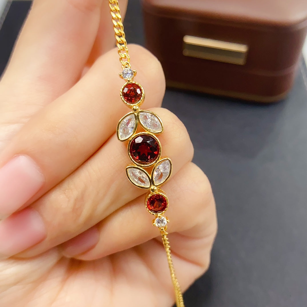 Natural Garnet Bracelet | Butterfly Simple Design Charm Bracelet | 44+66mm Genuine Stone | 925 Silver Gold Plated Jewelry | Minimalist Dainty Gift For Women