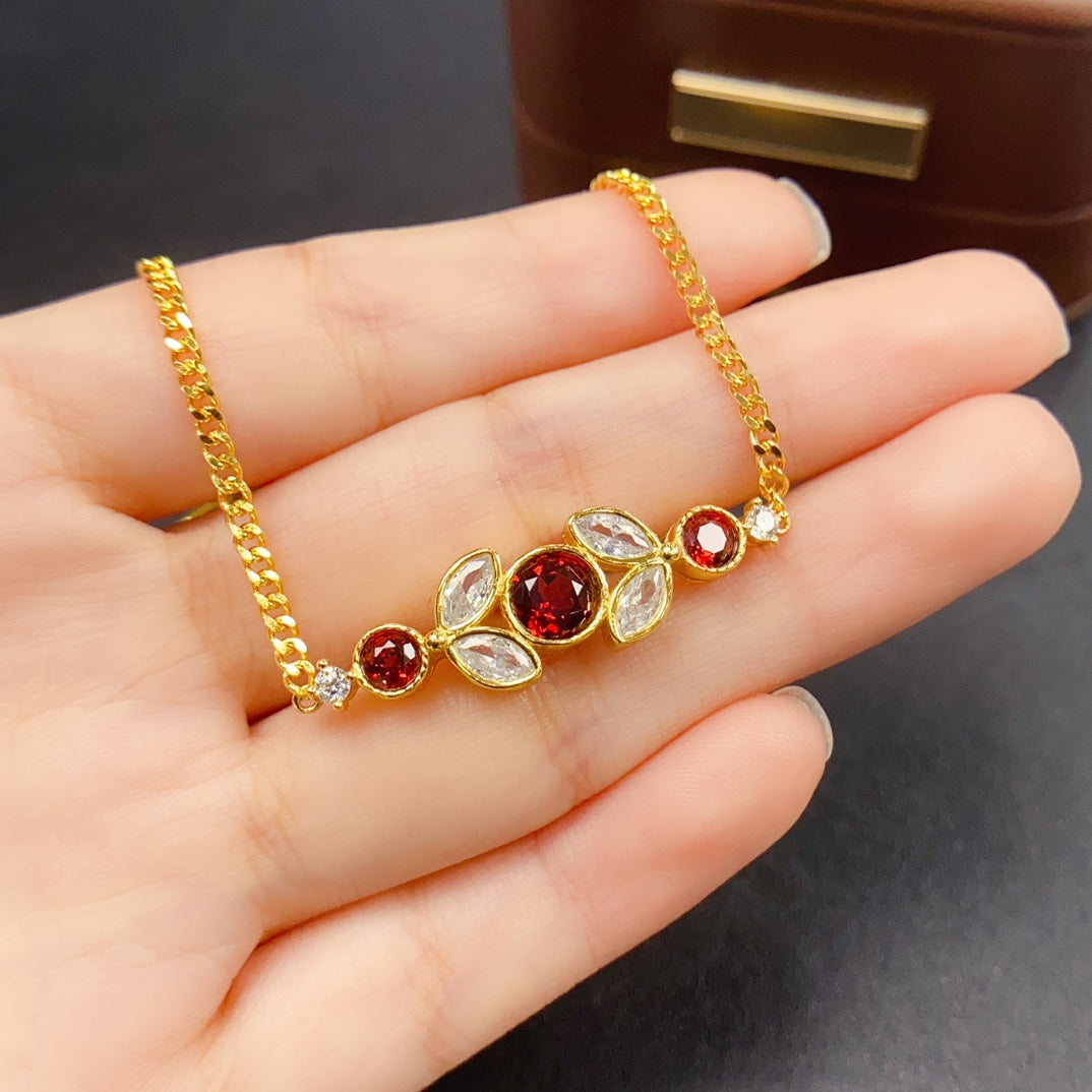 Natural Garnet Bracelet | Butterfly Simple Design Charm Bracelet | 44+66mm Genuine Stone | 925 Silver Gold Plated Jewelry | Minimalist Dainty Gift For Women