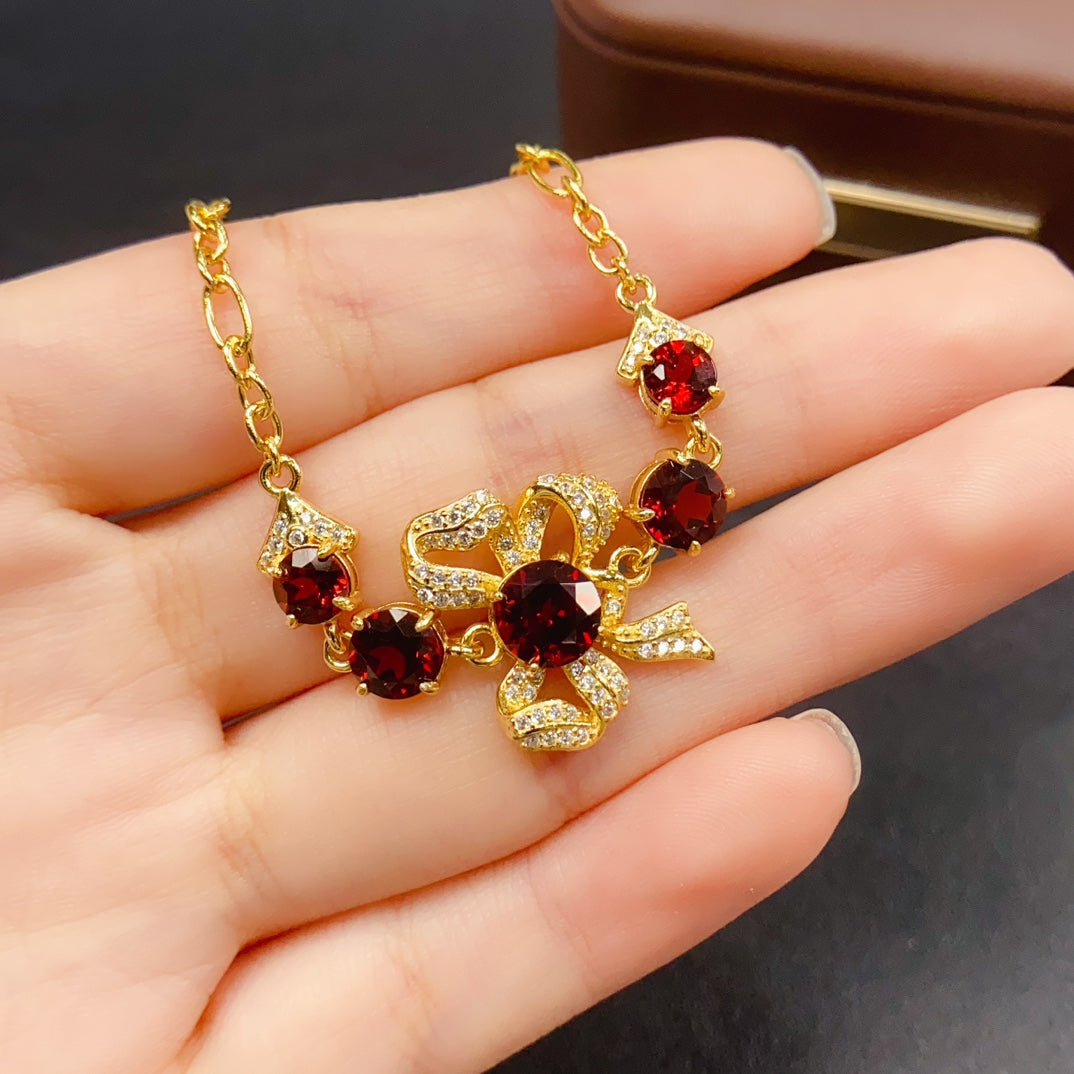 Natural Garnet Bracelet | Butterfly Simple Design Charm Bracelet | 44+66mm Genuine Stone | 925 Silver Gold Plated Jewelry | Minimalist Dainty Gift For Women