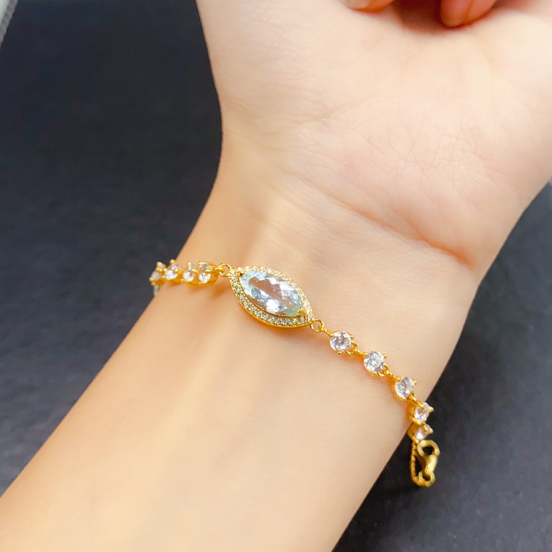 Natural Aquamarine Bracelet | Marquise Cut Statement Bracelet | 6*12mm Genuine Gemstone | 925 Silver Gold Plated Jewelry | Fashion Dainty Gift For Women