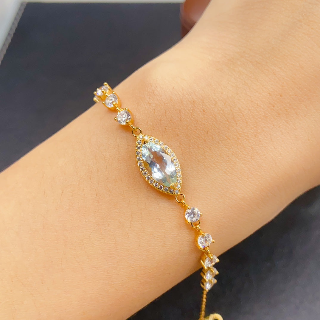 Natural Aquamarine Bracelet | Marquise Cut Statement Bracelet | 6*12mm Genuine Gemstone | 925 Silver Gold Plated Jewelry | Fashion Dainty Gift For Women