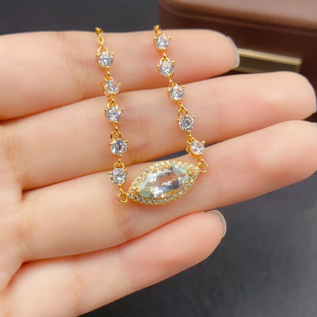 Natural Aquamarine Bracelet | Marquise Cut Statement Bracelet | 6*12mm Genuine Gemstone | 925 Silver Gold Plated Jewelry | Fashion Dainty Gift For Women