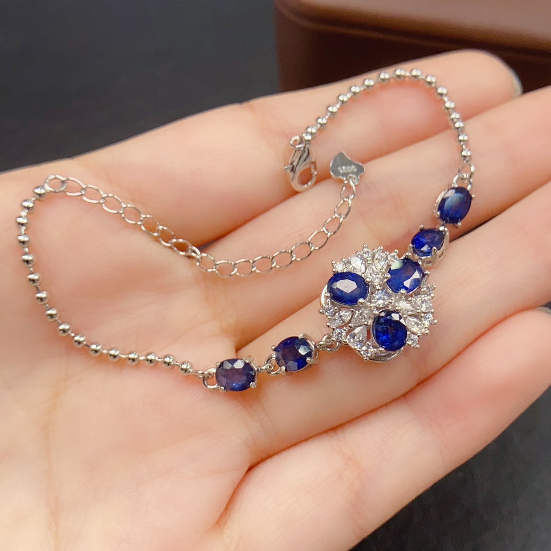 Natural Sapphire Bracelet | 4*5mm Genuine Gemstone Tennis Bracelet | 925 Silver Gold Plated Jewelry | Dainty Stacking Birthday Gift For Women