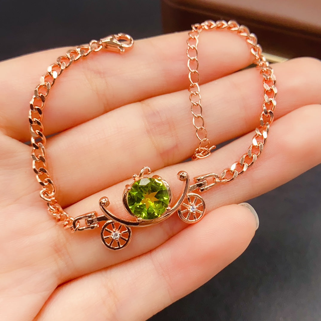 Natural Peridot Bracelet | Round Cut Rose Gold Plated Bracelet | 8*8mm Genuine Gemstone | 925 Silver Summer Jewelry | Dainty Statement Gift For Women