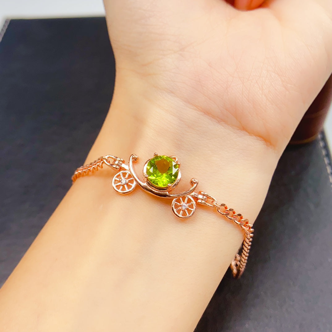 Natural Peridot Bracelet | Round Cut Rose Gold Plated Bracelet | 8*8mm Genuine Gemstone | 925 Silver Summer Jewelry | Dainty Statement Gift For Women