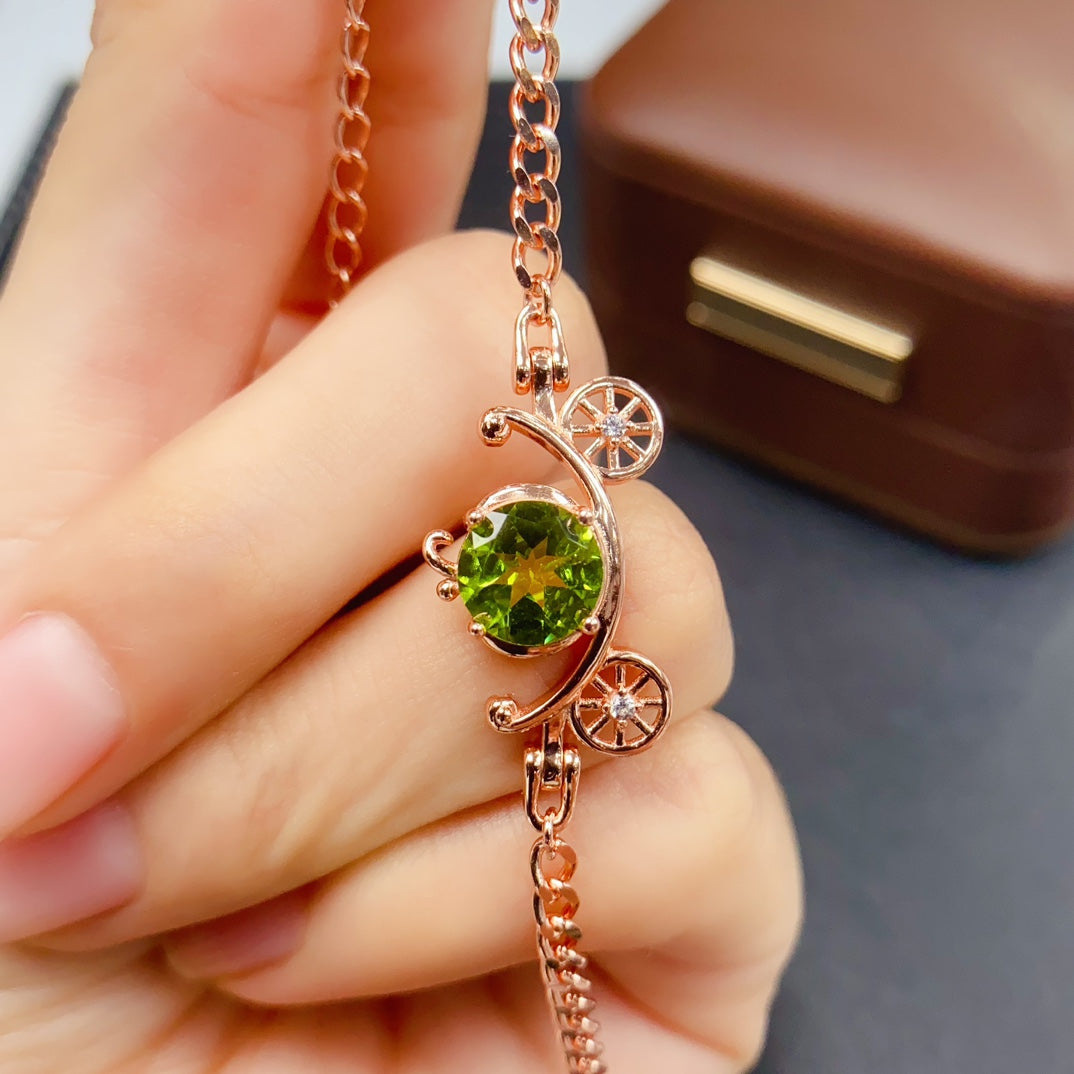 Natural Peridot Bracelet | Round Cut Rose Gold Plated Bracelet | 8*8mm Genuine Gemstone | 925 Silver Summer Jewelry | Dainty Statement Gift For Women