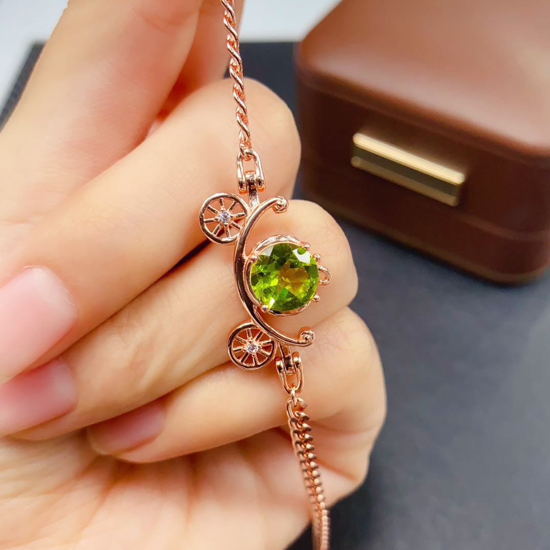 Natural Peridot Bracelet | Round Cut Rose Gold Plated Bracelet | 8*8mm Genuine Gemstone | 925 Silver Summer Jewelry | Dainty Statement Gift For Women