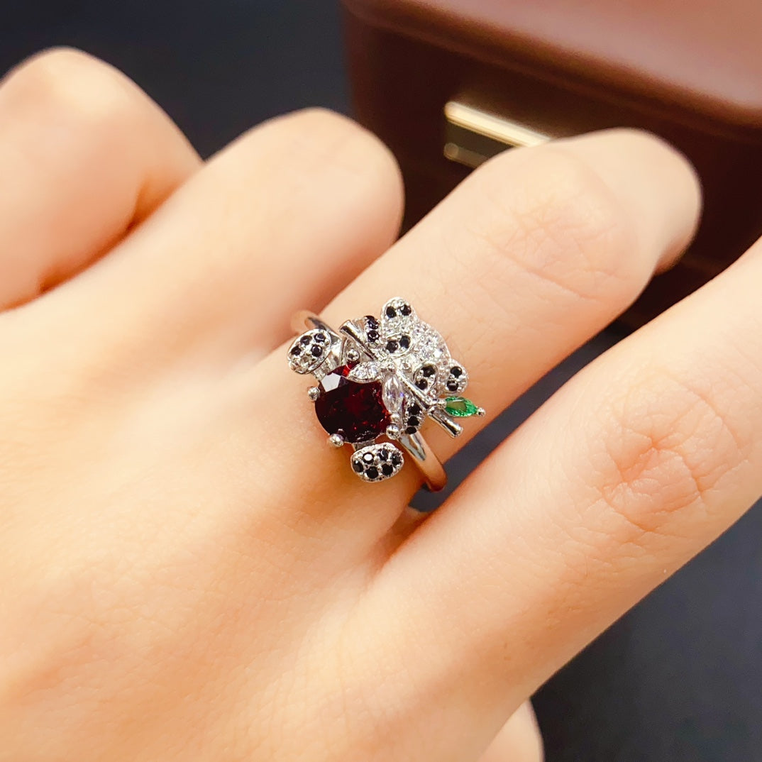 Natural Garnet 3PCS Jewelry Set | Stud Earrings Pendant Ring Set | 6*6mm Genuine Gemstone | 925 Silver Matching套装 | Birthday Gift For Women
