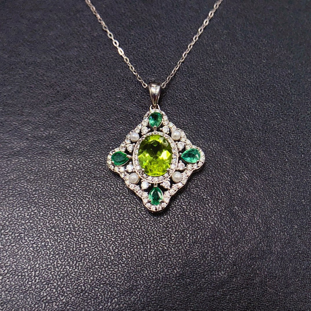 Vintage 925 Silver Peridot Pendant Necklace | Natural 7x9mm Gem | High Quality Olive Green | August Birthstone | Fine Jewelry Gift for Women