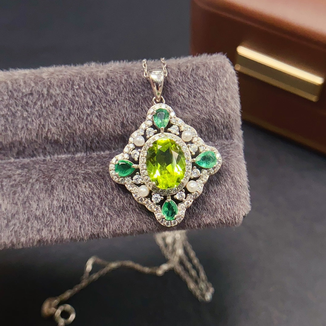 Vintage 925 Silver Peridot Pendant Necklace | Natural 7x9mm Gem | High Quality Olive Green | August Birthstone | Fine Jewelry Gift for Women