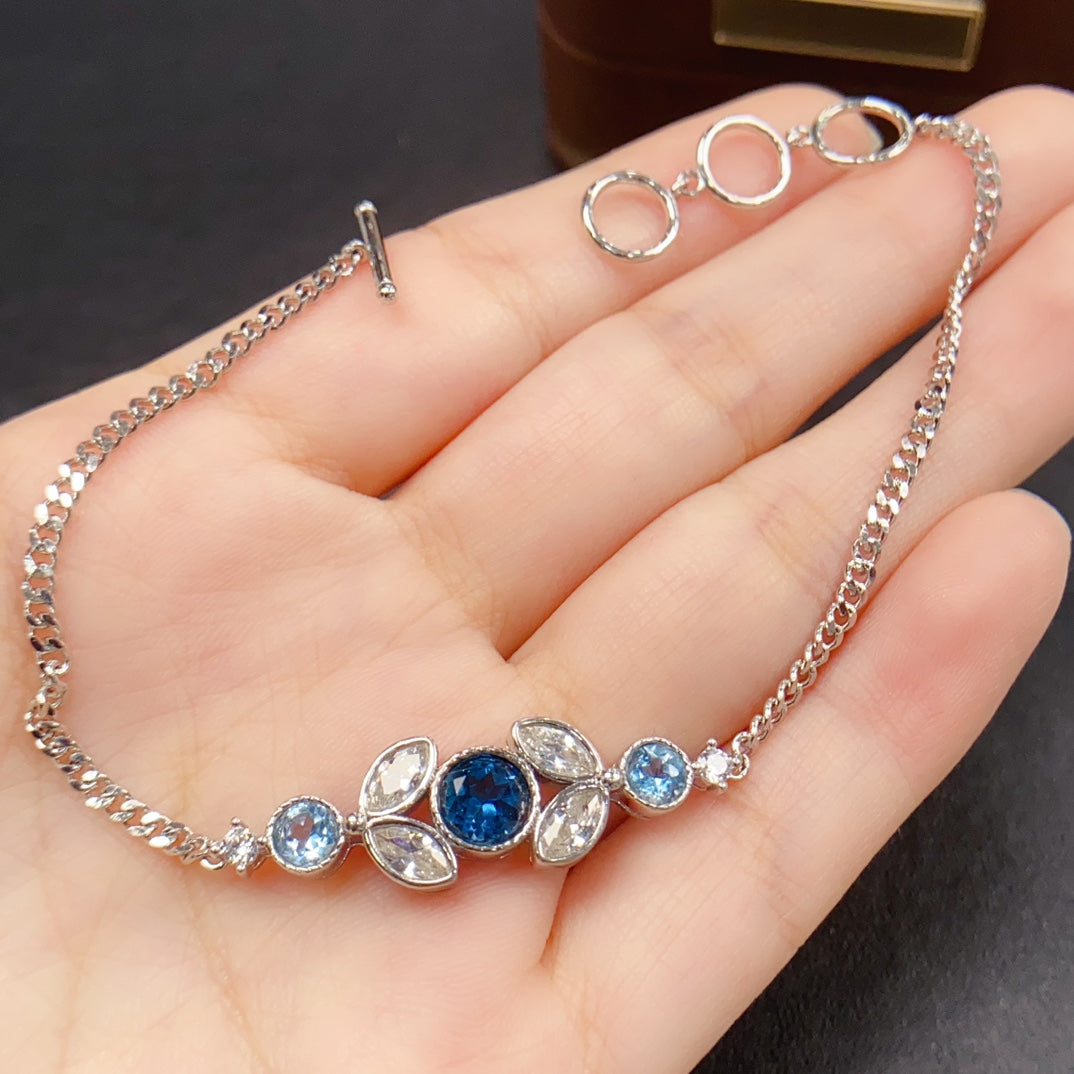 Natural Topaz Bracelet | Bubble Style Leaf Design Charm Bracelet | 66+44mm Genuine Stone | 925 Silver Gold Plated Jewelry | Cute Dainty Gift For Women