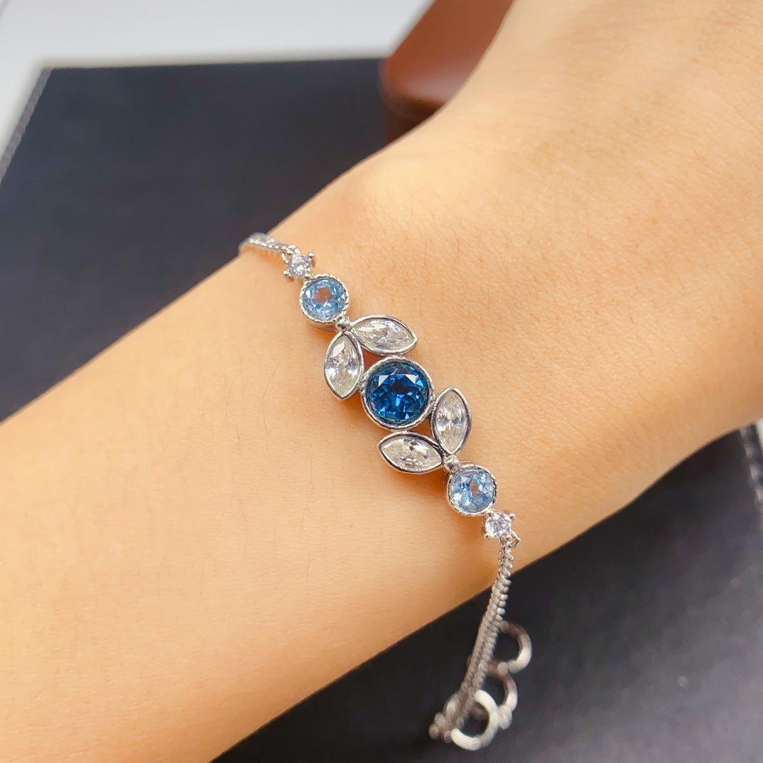 Natural Topaz Bracelet | Bubble Style Leaf Design Charm Bracelet | 66+44mm Genuine Stone | 925 Silver Gold Plated Jewelry | Cute Dainty Gift For Women