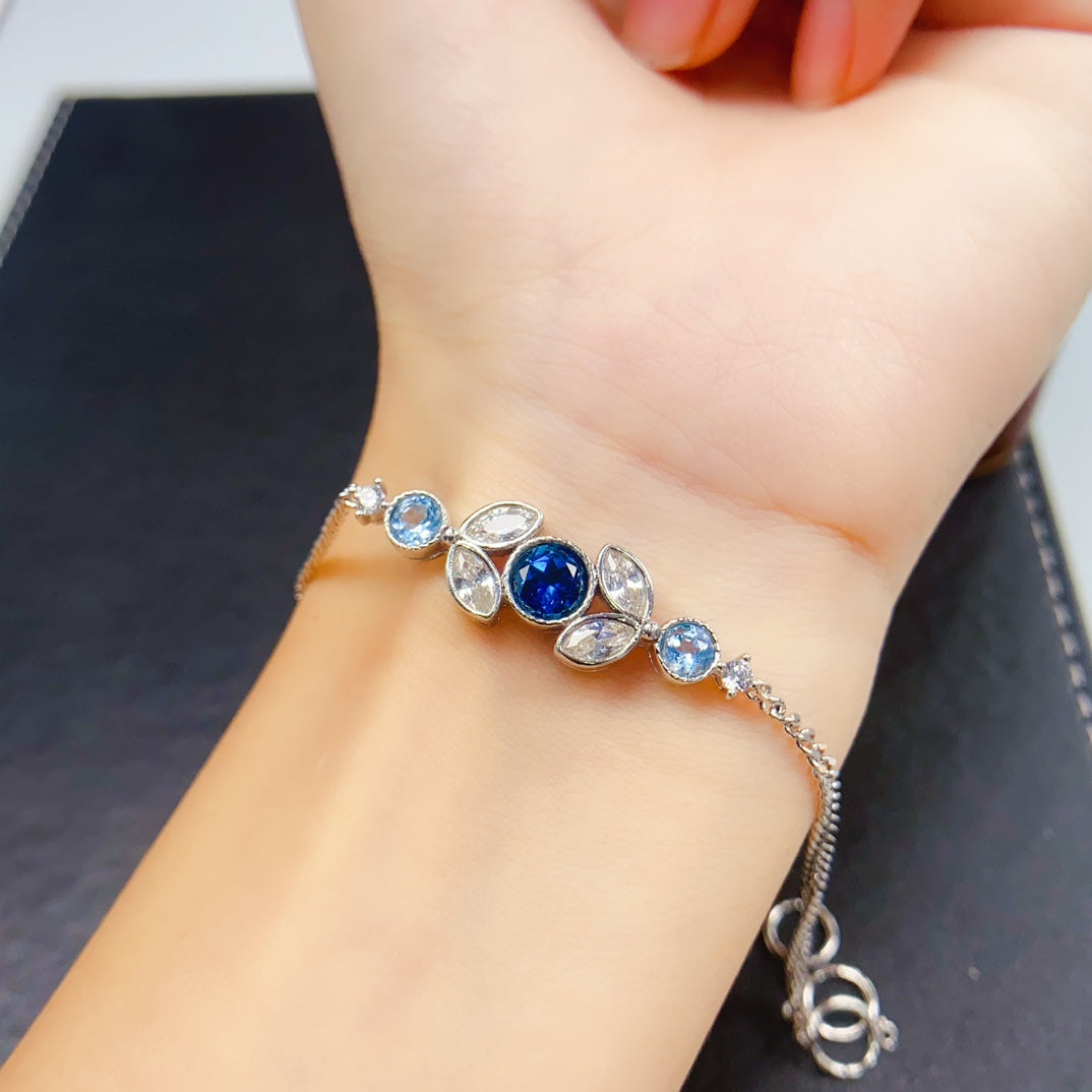 Natural Topaz Bracelet | Bubble Style Leaf Design Charm Bracelet | 66+44mm Genuine Stone | 925 Silver Gold Plated Jewelry | Cute Dainty Gift For Women