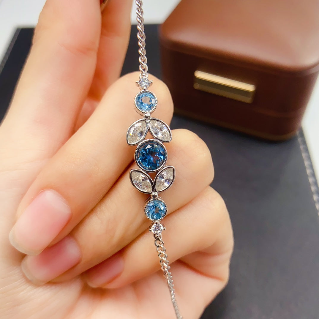 Natural Topaz Bracelet | Bubble Style Leaf Design Charm Bracelet | 66+44mm Genuine Stone | 925 Silver Gold Plated Jewelry | Cute Dainty Gift For Women