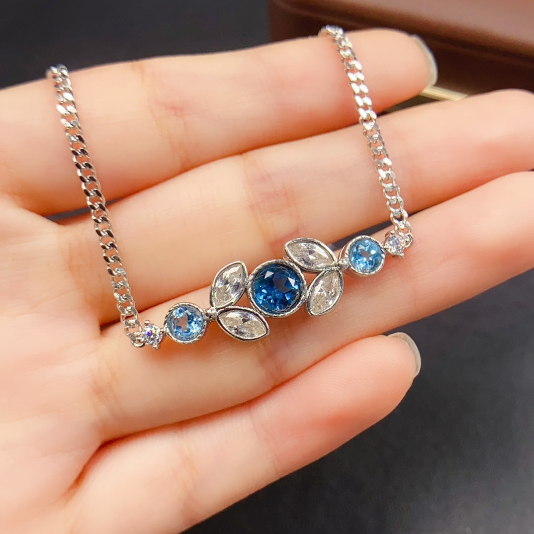 Natural Topaz Bracelet | Bubble Style Leaf Design Charm Bracelet | 66+44mm Genuine Stone | 925 Silver Gold Plated Jewelry | Cute Dainty Gift For Women