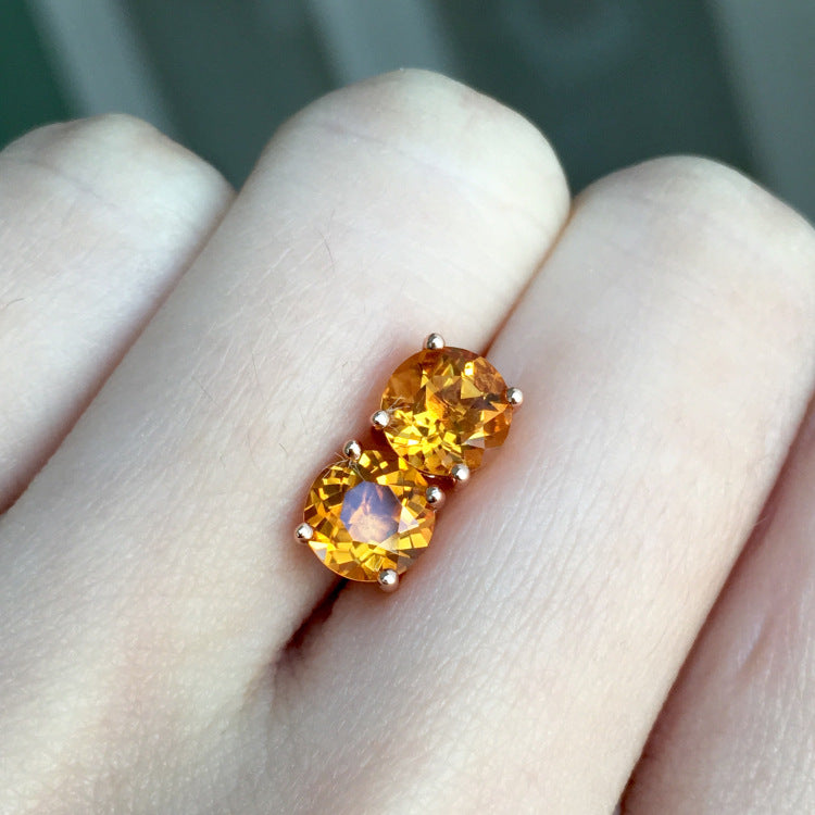 S925 Natural Brazilian Yellow Crystal Small Earrings