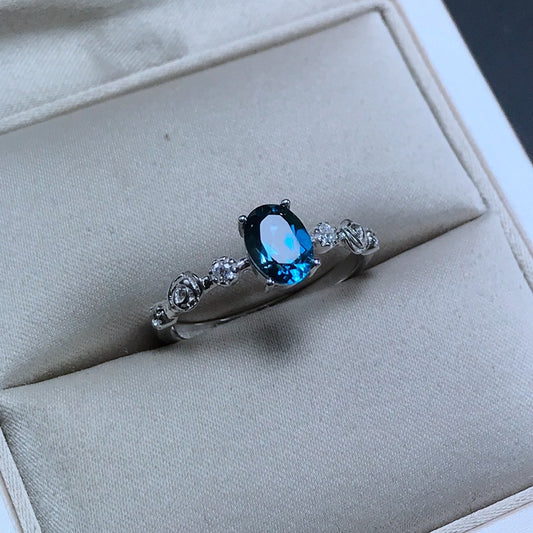 S925 Simple New London Blue Topaz Ring