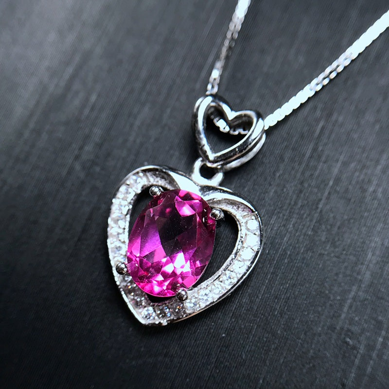 S925 Heart Shaped Natural Pink Topaz Pendant
