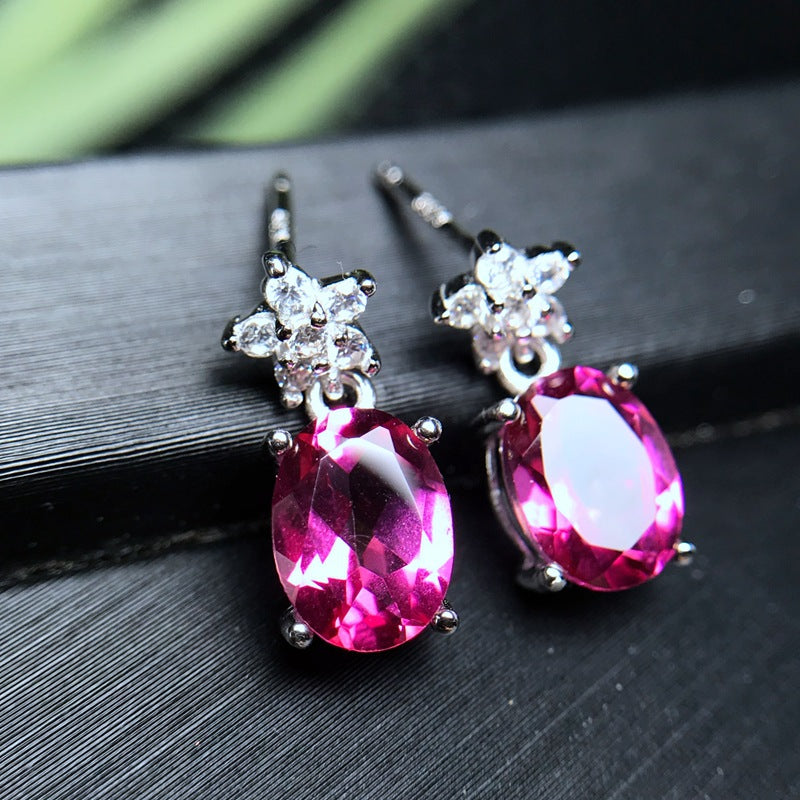 S925 Natural Pink Topaz Earrings